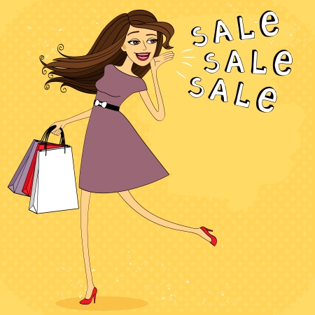 Fasion sale girl with shopping bags vector illustrationのイラスト素材