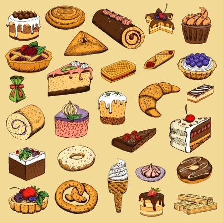 Collection of sweet pastries illustrationのイラスト素材