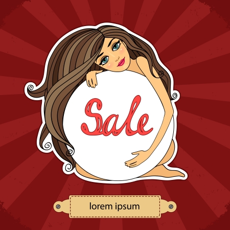 Sale poster with a girl, circle banner illustrationのイラスト素材