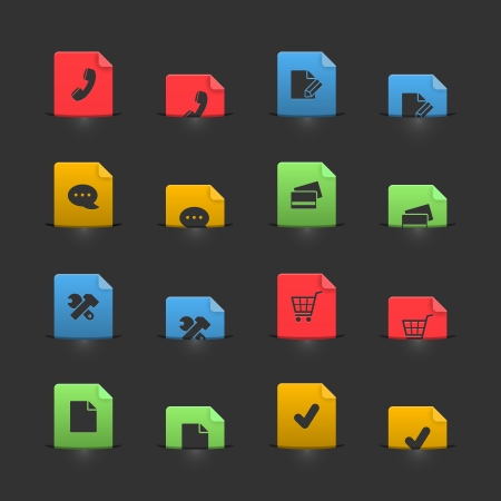 Online shopping icon set on moving stubs, two positions isolated illustrationのイラスト素材