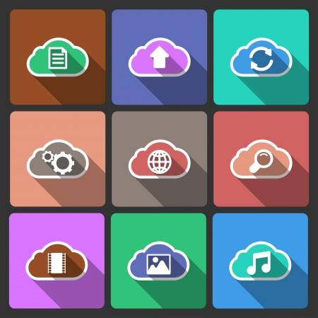 Cloud UI layout icons, squared with long shadows vector illustrationのイラスト素材