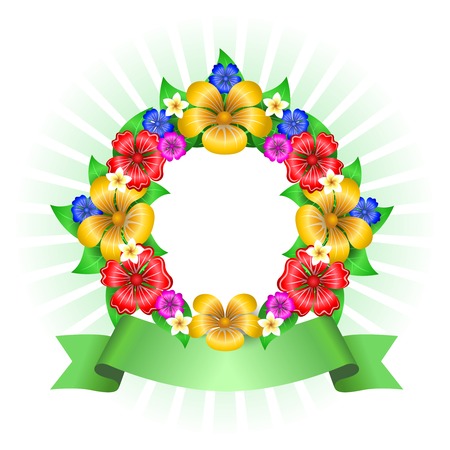 Tropical flowers wreath frame isolated vector illustrationのイラスト素材