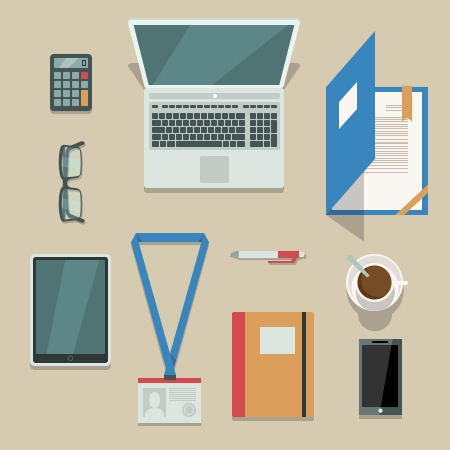 Top view on office workplace with mobile devices and documents isolated vector illustrationのイラスト素材
