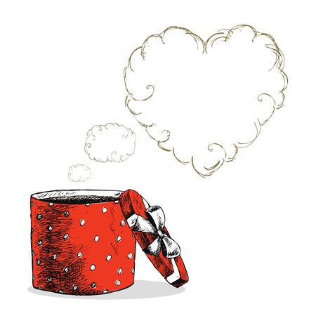 Open gift box with love thoughts as a heart shape blank template for message vector illustrationのイラスト素材