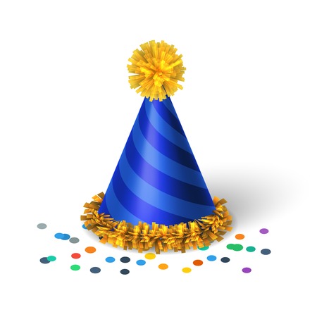 Blue birthday hat with spirals isolated vector illustrationのイラスト素材