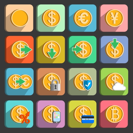 Icons set for electronic payments and transactions UI design in gold isolated vector illustrationのイラスト素材