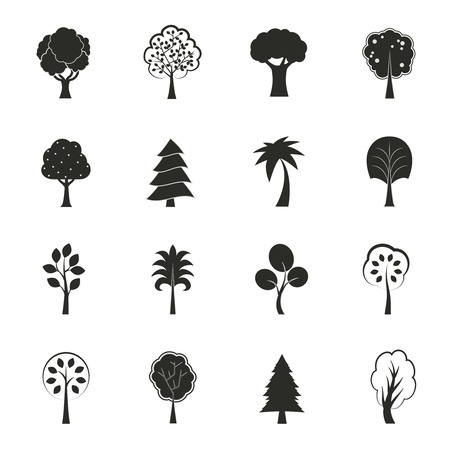 Abstract ecology growth icons set pine fir oak and other trees isolated vector illustrationのイラスト素材