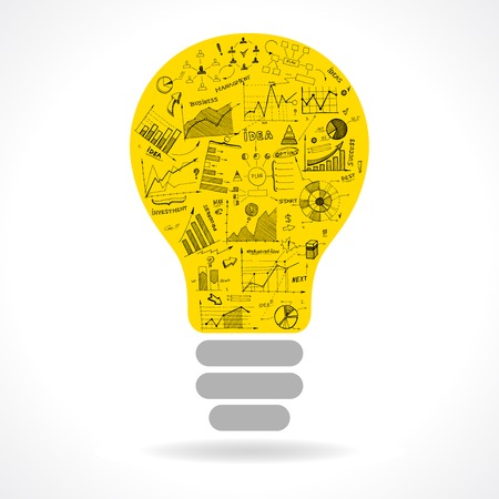 Doodle idea lightbulb icon with infographics charts isolated vector illustrationのイラスト素材