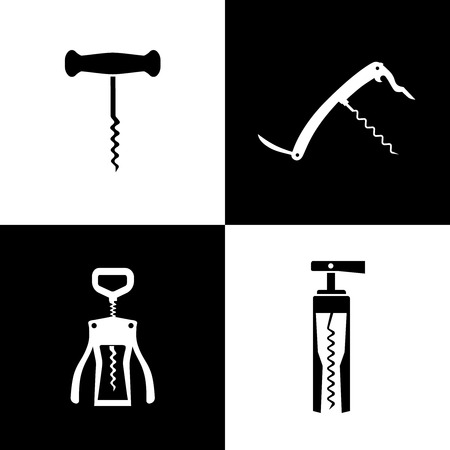 Set of black and white corkscrews vector illustrationのイラスト素材