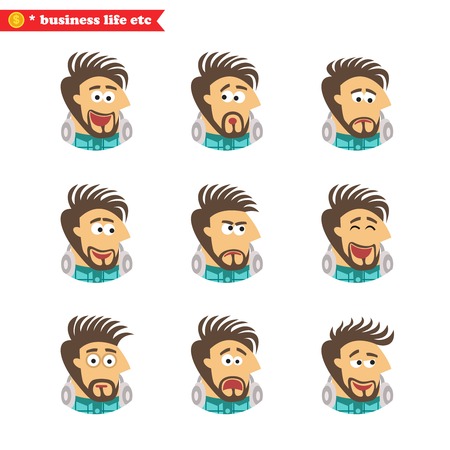 Software engineer facial emotions, isolated icons set illustrationのイラスト素材