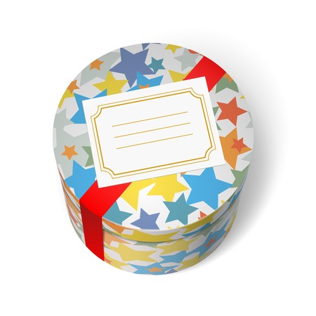 Party present box with stars red ribbon and welcome blank card isolated vector illustrationのイラスト素材