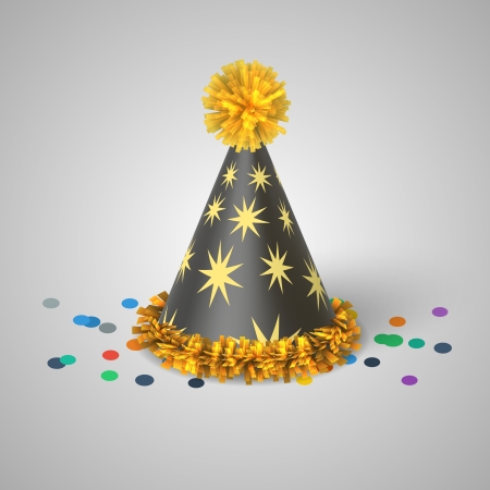 Grey party hat with yellow stars isolated illustrationのイラスト素材
