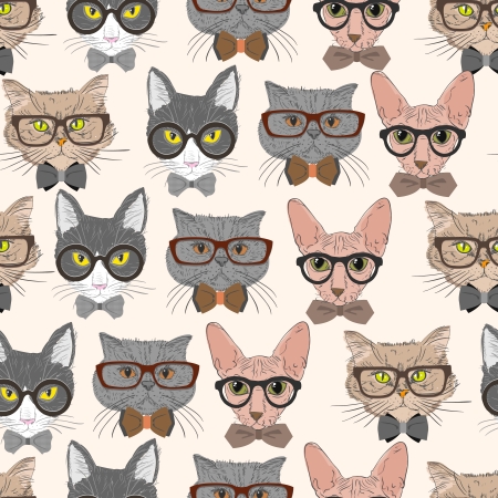 Seamless hipster cats pattern background illustrationのイラスト素材