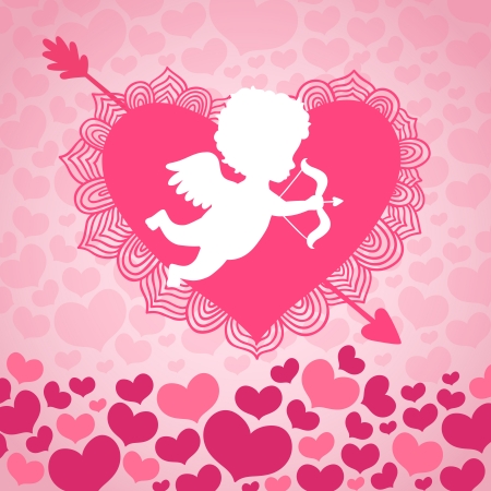 Valentines day angel of love with heart and arrow card or invitation illustrationのイラスト素材