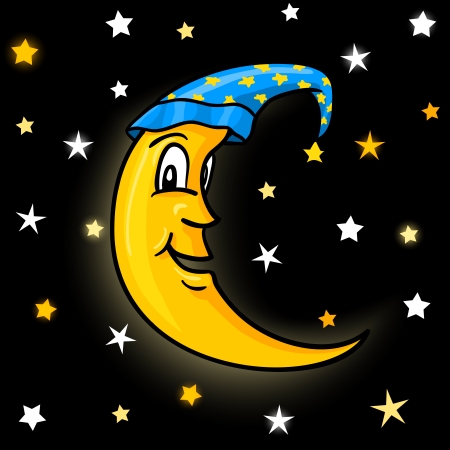 Moon in nightcap with stars on night sky vector illustrationのイラスト素材
