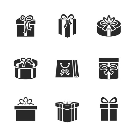 Gift boxes icons set with different ribbons and bows isolated vector illustrationのイラスト素材