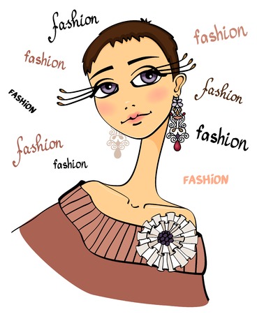 Beautiful fashion woman portrait with floral decoration on clothing vector illustrationのイラスト素材