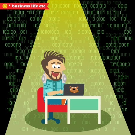 Business life. Software engineer working on his notebook vector illustrationのイラスト素材