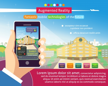 Augmented reality poster, Fantastic mobile technologies of the future vector illustrationのイラスト素材