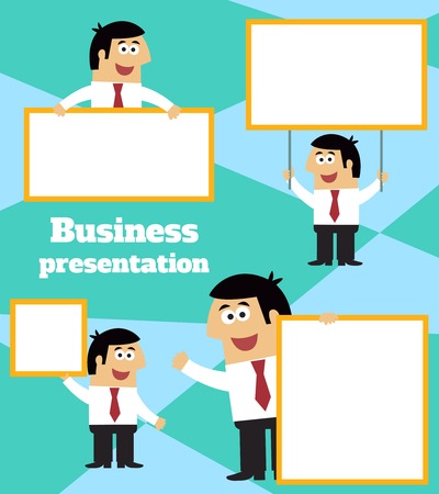 Business life. Businessman with blank sign banner and placard for message template vector illustrationのイラスト素材