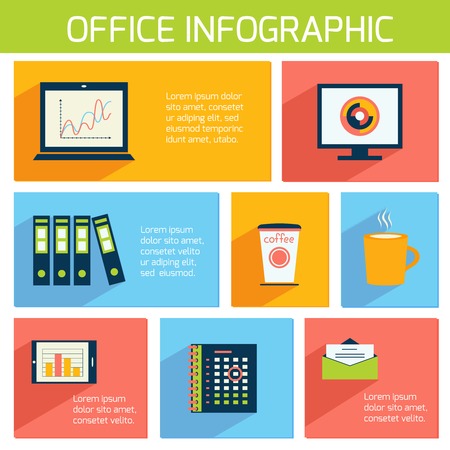 Office infographics flat business template with stationery supplies illustrationのイラスト素材