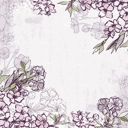 Decorative frame with blossoming cherry or sakura branch vector illustrationのイラスト素材
