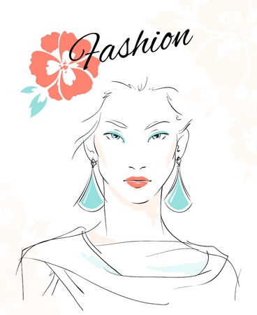 Fashion portrait of sensual woman with makeup and eardrops isolated vector illustrationのイラスト素材
