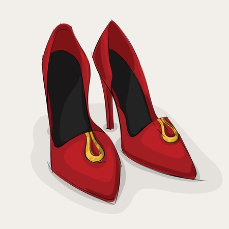 Classic woman's leather red shoes on high heel isolated vector illustrationのイラスト素材