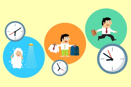 Business life. Manager starting his busy workday vector illustrationのイラスト素材
