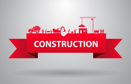 Red construction banner for infographics title or presentation vector illustrationのイラスト素材