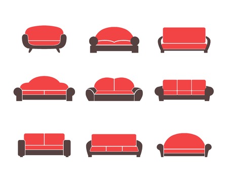 Comfortable sofas and couches furniture flat icons set for living room isolated vector illustrationのイラスト素材