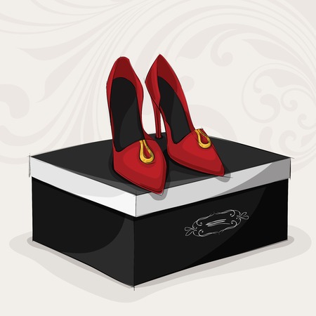 Fashion woman's red shoes on high heels on black luxury gift box vector illustrationのイラスト素材