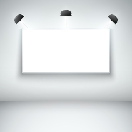 Illuminated blank gallery frame canvas for message picture or advertising vector illustrationのイラスト素材