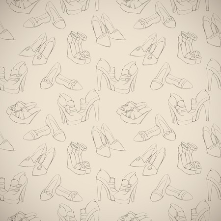 Seamless woman's stylish shoes sketch pattern のイラスト素材