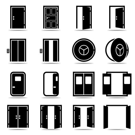 Open and closed doors icons set のイラスト素材