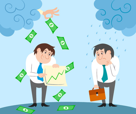 Successful and failed businessman characters contrast concept illustrationのイラスト素材