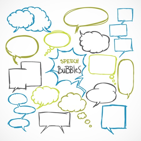 Doodle comic speech bubbles design elements set isolated illustrationのイラスト素材