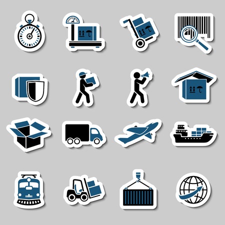 Logistic transportation services stickers collection of cargo shipping technology illustrationのイラスト素材