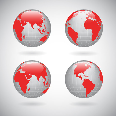 Earth globe icons set with world map continents and oceans isolated illustrationのイラスト素材