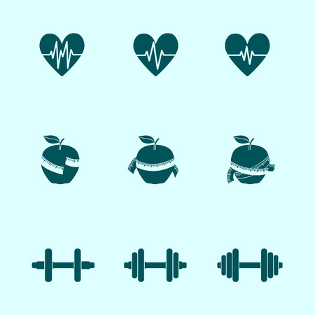 Fitness exercises progress icons set of heart rate strength and slimness isolated vector illustrationのイラスト素材