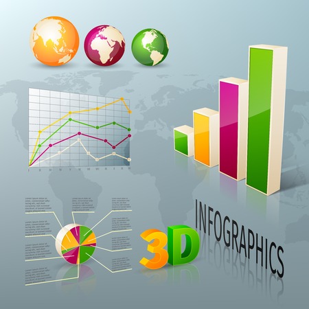 Abstract 3d business infographics design elements charts and graphs vector illustrationのイラスト素材
