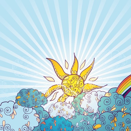 Doodles weather decorative color poster print illustrationのイラスト素材