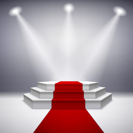 Illuminated stage podium with red carpet for award ceremony illustrationのイラスト素材