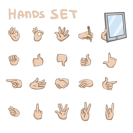 Hands gestures flat icons set of ok rock fist and palm communication symbols isolated illustrationのイラスト素材