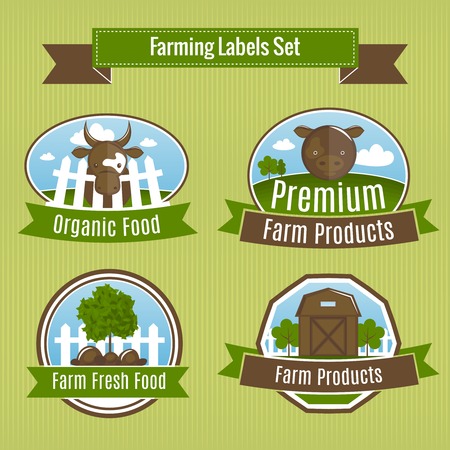 Farming harvesting and agriculture badges or labels set vector illustrationのイラスト素材