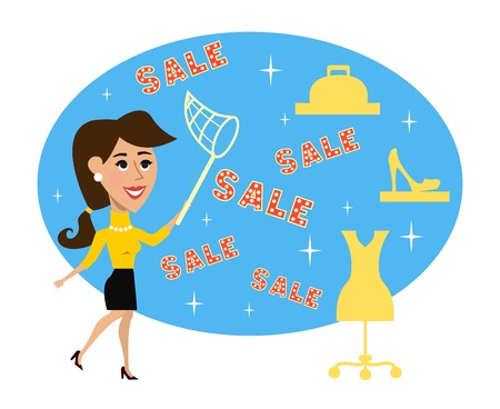 Abstract adult woman with net catching best sale price special offer concept のイラスト素材