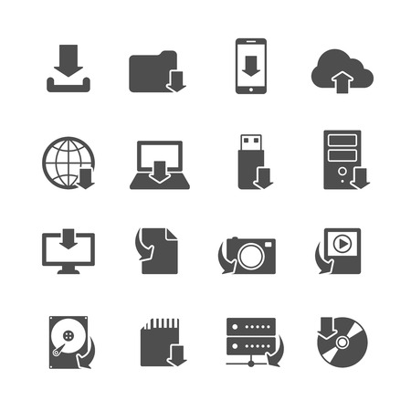 Internet download symbols collection for computer and mobile electronic devices black icons set isolated のイラスト素材