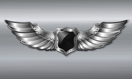 Black metal winged 3d shield emblemのイラスト素材