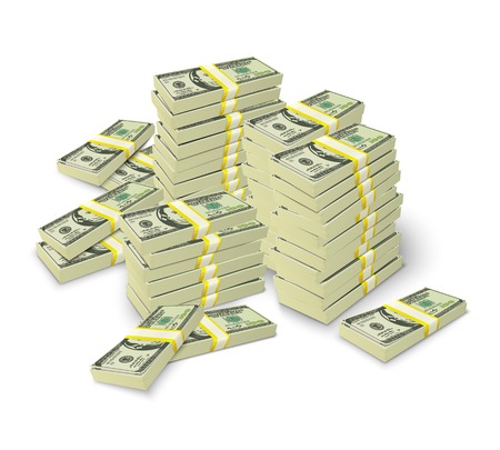 Realistic money stacks concept of 3d dollar banknotes piles 
