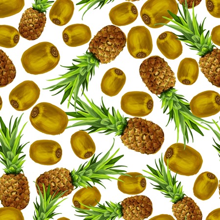 Seamless natural organic sweet pineapple and juicy kiwi pattern のイラスト素材